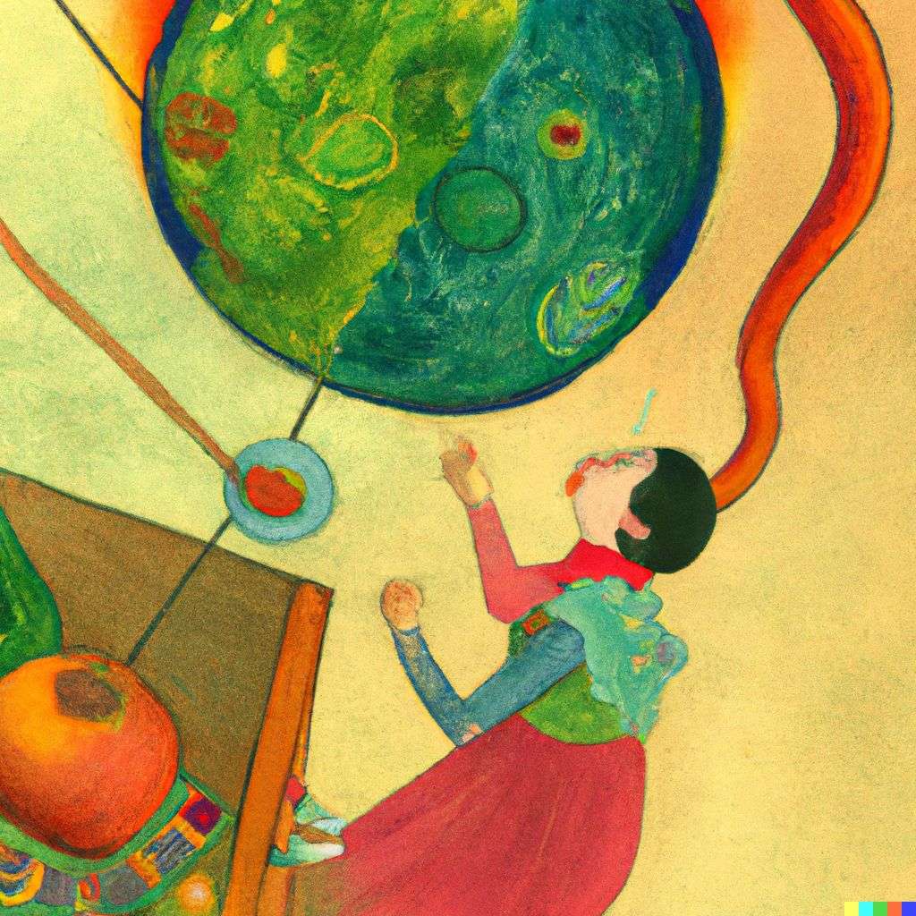 the discovery of gravity, painting by Frida Kahlo